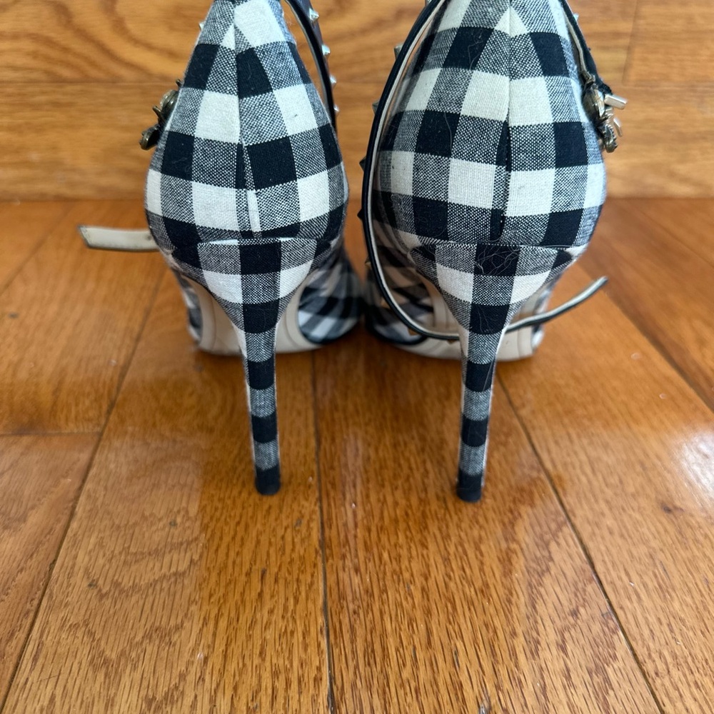 Sam Edelman Black and White Checkered Heels with Floral Embroidery - Picture 2 of 4